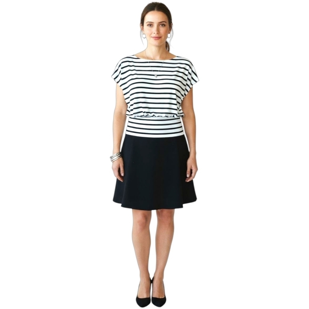 White House Black Market Classic black & white Striped fitted Top Oversized!